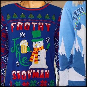 Rockin' Around Christmas Beer Sweater "Frothy the Snowman" Ugly Unisex Crewneck